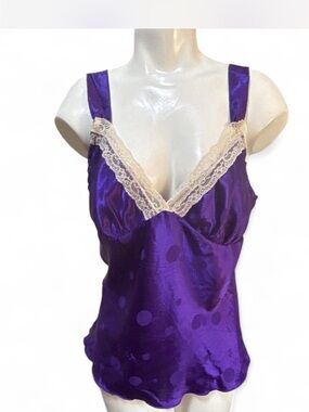 Shiny Purple Abstract Print Lace Trim Cami Coquette Lingerie Top medium